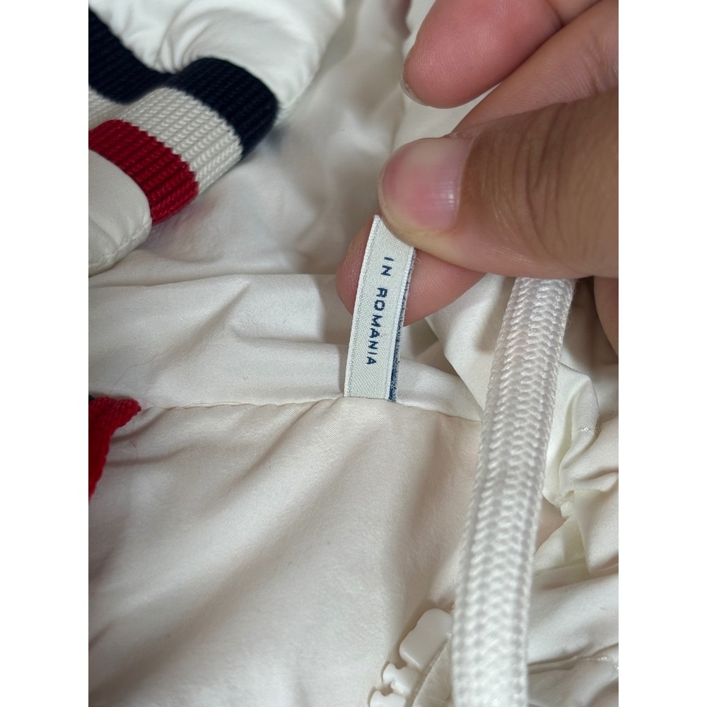 Moncler White Hooded Puffer Jacket Tricolor Trim Womens Size 4 Made in Romania - Picture 3 of 16